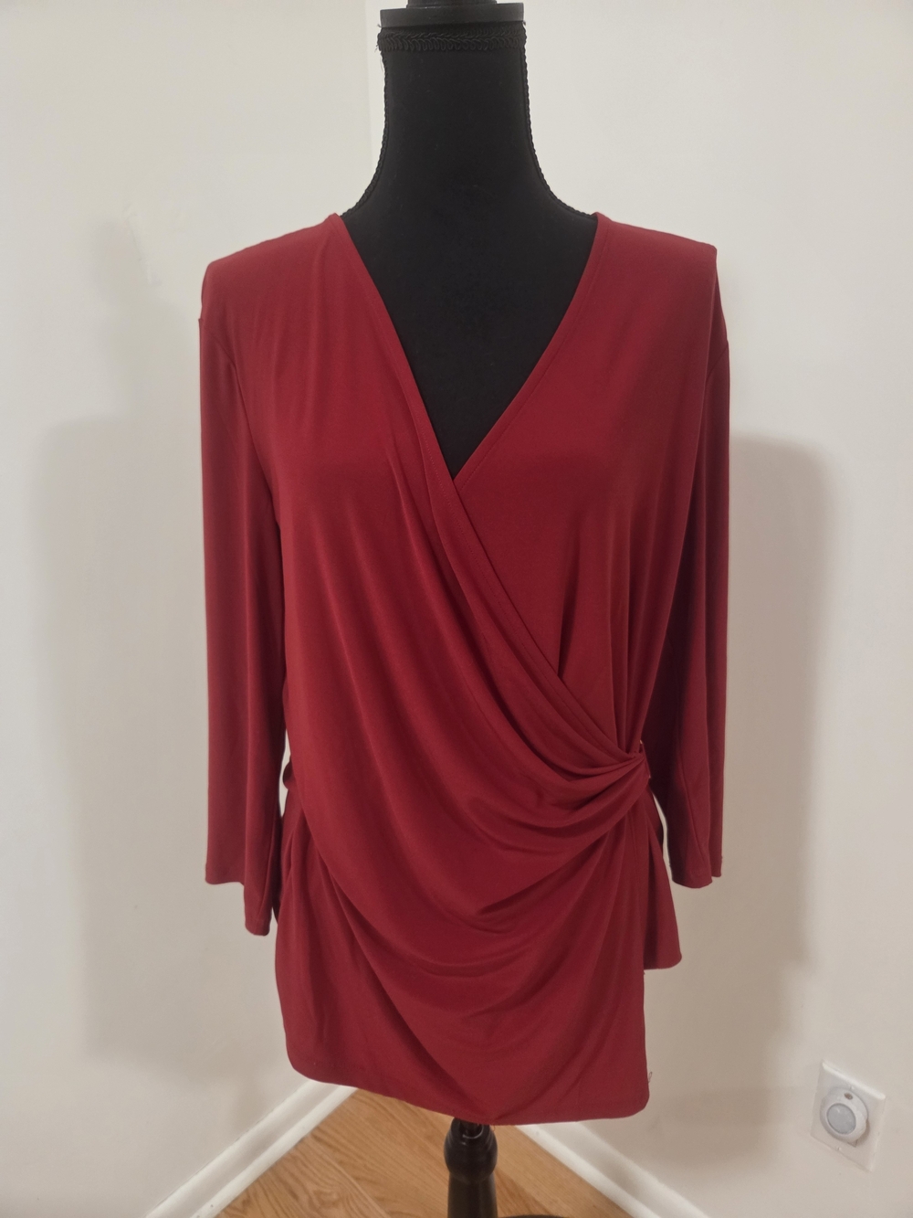 Anne Klein Burgundy Draped Wrap-Front Tunic
